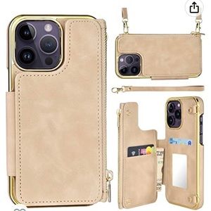 NWT Khaki MOFREE Crossbody Wallet Case Compatible for iPhone 14 Pro.